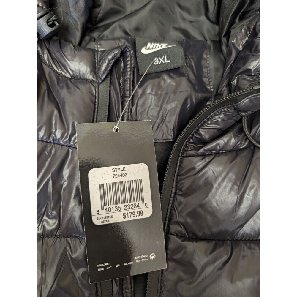 NEW Nike Quilted Puffer Jacket Men’s 3XL Black Hooded Full Zip 3X - Picture 6 of 16